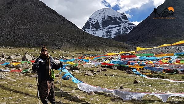 Indian Pilgrim infront of Mount Kailash